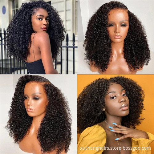 Kinky curly HD full lace human hair closure frontal wig for black women afro wig HD lace wig raw hair wholesale vendors